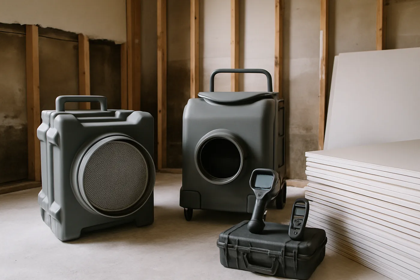 HEPA air scrubber and negative air machine staged for a mold removal job in Fort Myers