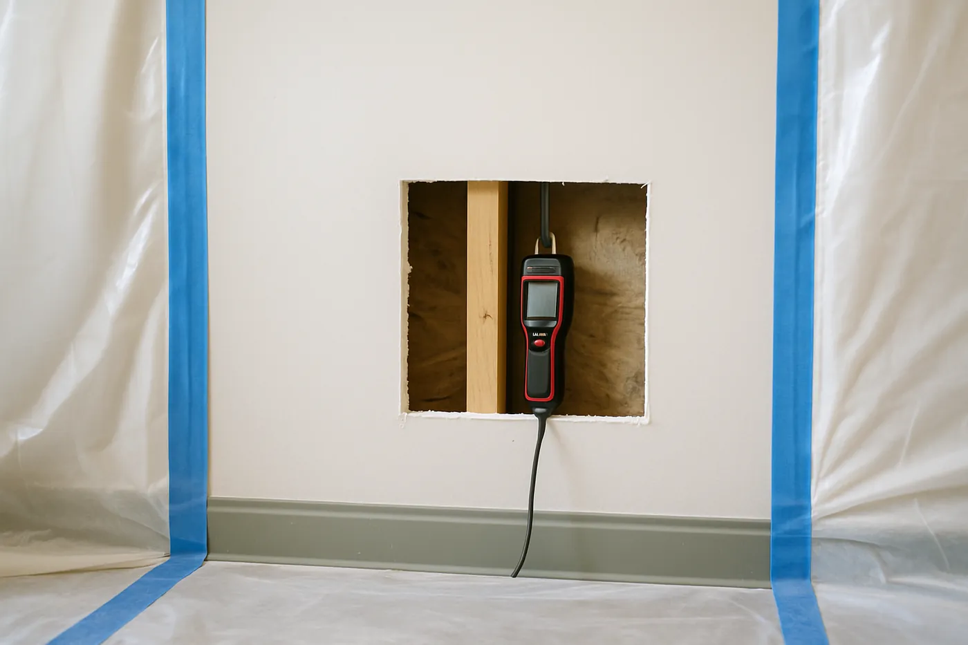 Containment barrier and negative pressure set up during mold remediation in Lee County